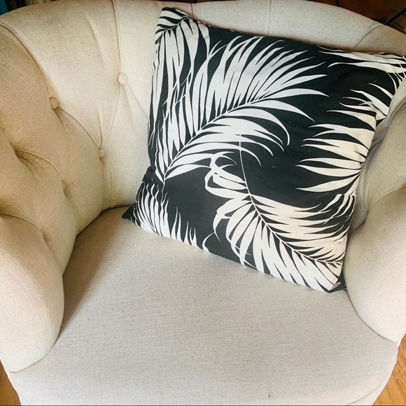 Black + White Palm Leaf Square Accent Pillow 18” - Picture 2 of 4
